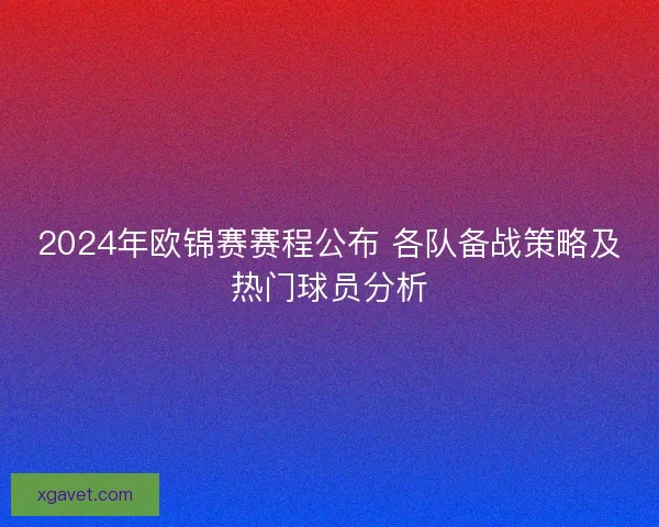 2024年欧锦赛赛程公布 各队备战策略及热门球员分析